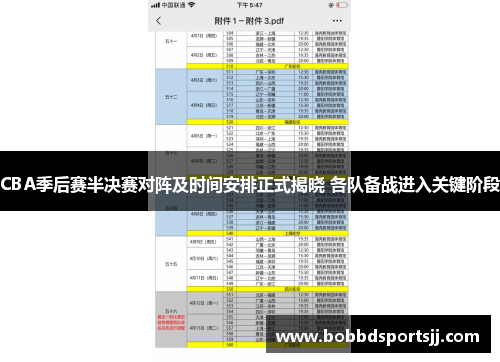 CBA季后赛半决赛对阵及时间安排正式揭晓 各队备战进入关键阶段